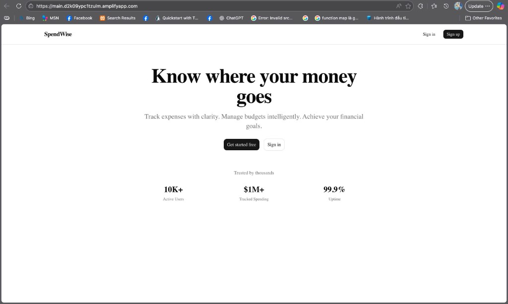 SpendWise — landing page on Amplify after deploy